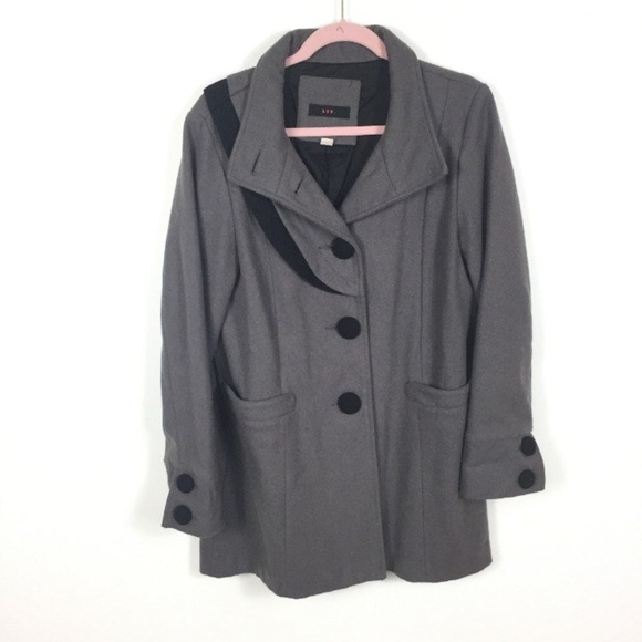 Lux Jackets & Blazers - Lux Black Gray Wool Blend Button Peacoat Jacket L
